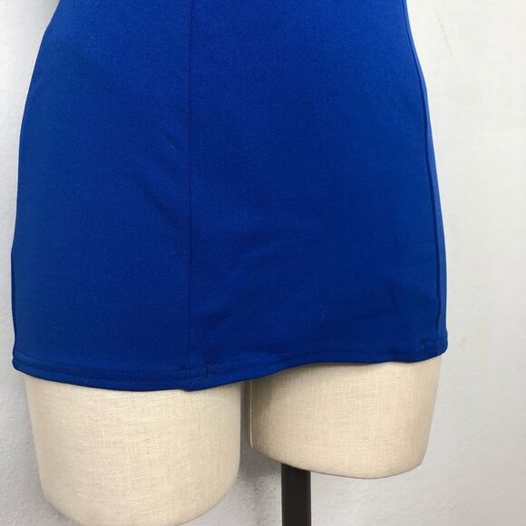 Vintage 60s 70s Retro One Piece Stretch Nylon Swimsuit Pin Up Mod Playsuit Blue - Picture 9 of 16